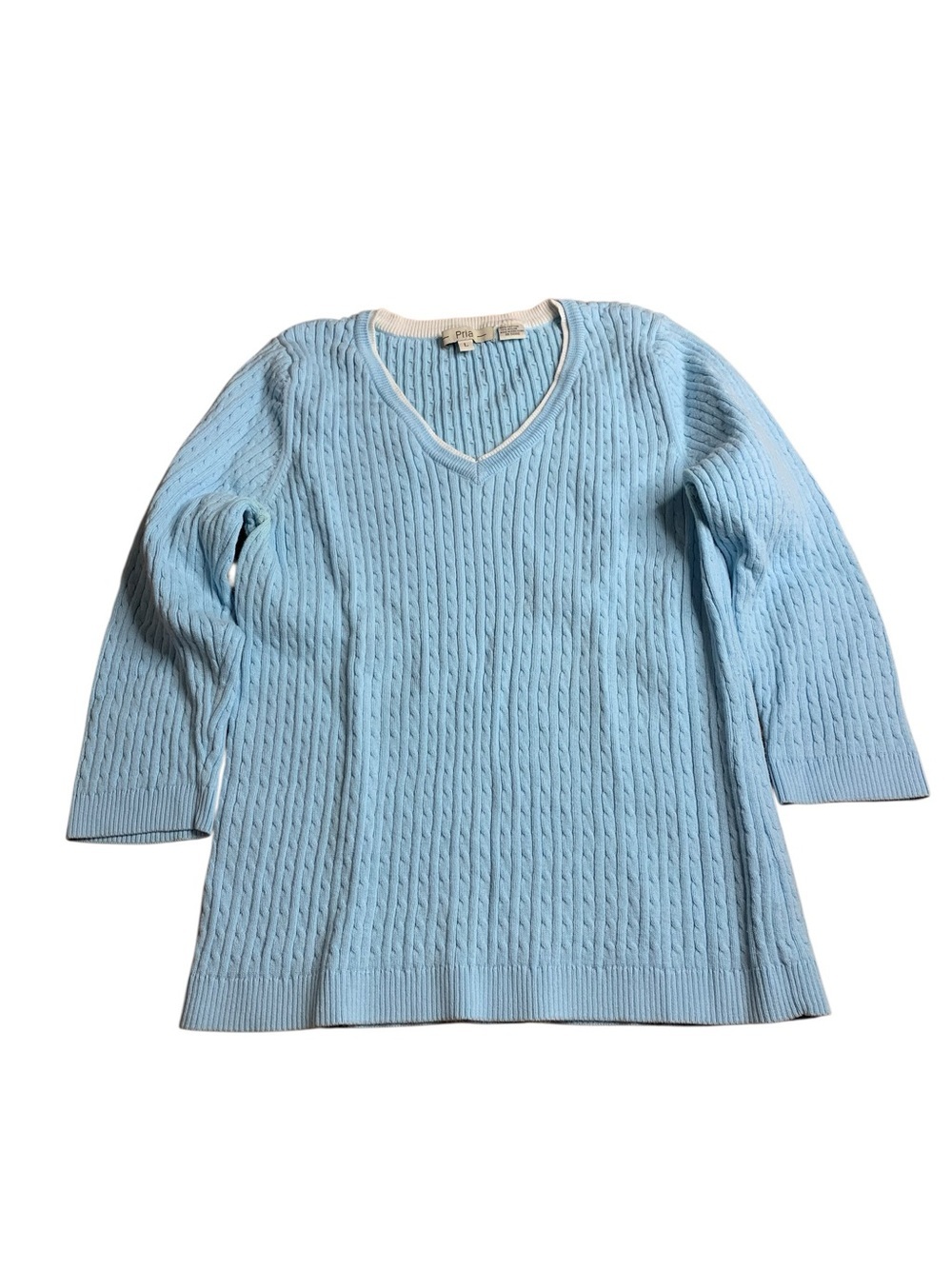 Pria Baby Blue Cable Knit V-Neck Sweater - Size L